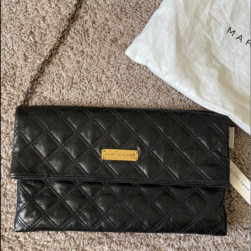 Marc jacobs black brass sandy clutch shoulder handbag